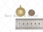 CZ Micro Pave Cross On Disc Shape Pendant/Charm,Cubic Zirconia Charm, Necklace Bracelet Charm Pendant,26x29mm, Sku#LD27