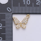 13x12mm 18k Gold Filled Butterfly Charm Micro Pave Butterfly, CZ Charms, Cubic Zirconia Butterfly Side way Charm Bracelet Earring Necklace E-224 E-225
