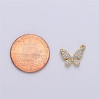 13x12mm 18k Gold Filled Butterfly Charm Micro Pave Butterfly, CZ Charms, Cubic Zirconia Butterfly Side way Charm Bracelet Earring Necklace E-224 E-225