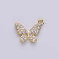 13x12mm 18k Gold Filled Butterfly Charm Micro Pave Butterfly, CZ Charms, Cubic Zirconia Butterfly Side way Charm Bracelet Earring Necklace E-224 E-225