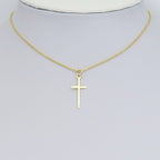 Thin Long Gold Cross Charm Pendant, Sku#Y1020