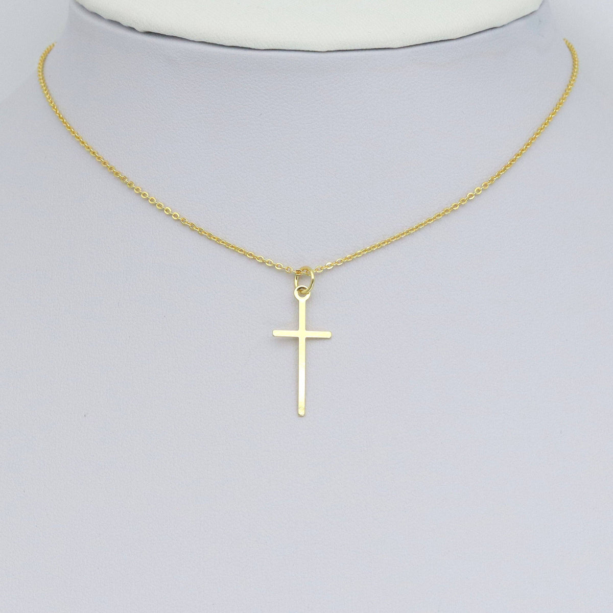 Thin Long Gold Cross Charm Pendant, Sku#Y1020