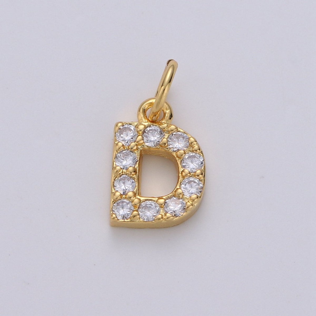 14k Gold Filled Tiny CZ Initial, Letter Alphabet Micro Pave charms Dainty Gold Cubic Pendant Charm for Necklace Bracelet Earring Add on A-099 to A-111