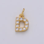 14k Gold Filled Tiny CZ Initial, Letter Alphabet Micro Pave charms Dainty Gold Cubic Pendant Charm for Necklace Bracelet Earring Add on A-099 to A-111