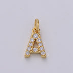 14k Gold Filled Tiny CZ Initial, Letter Alphabet Micro Pave charms Dainty Gold Cubic Pendant Charm for Necklace Bracelet Earring Add on A-099 to A-111