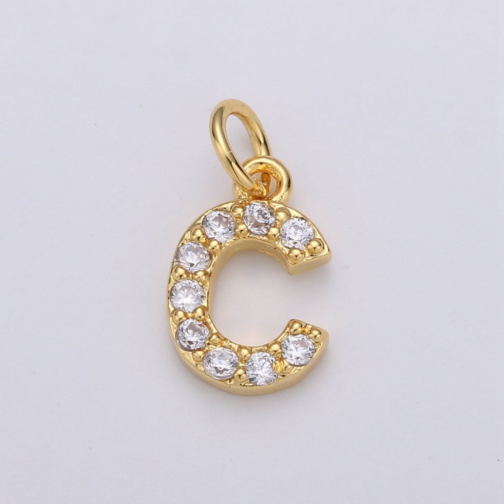 14k Gold Filled Tiny CZ Initial, Letter Alphabet Micro Pave charms Dainty Gold Cubic Pendant Charm for Necklace Bracelet Earring Add on A-099 to A-111
