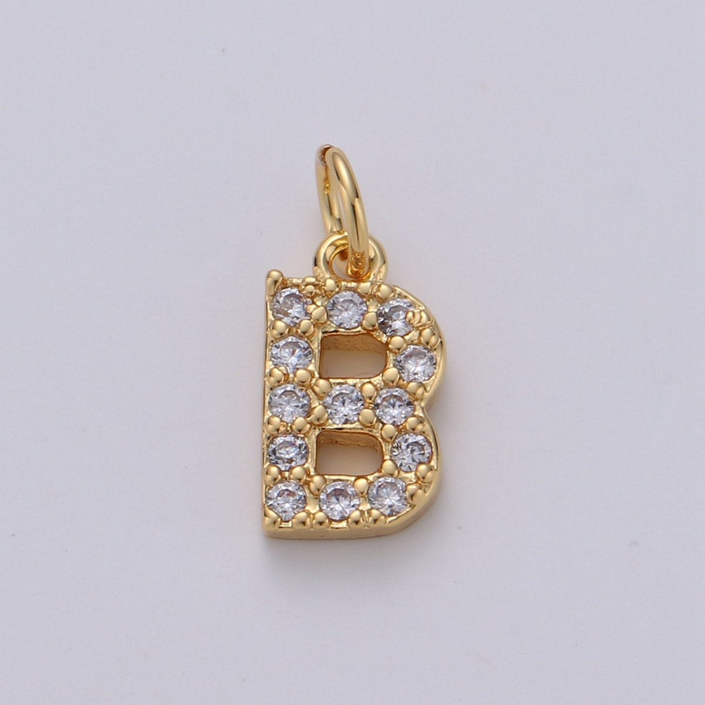 14k Gold Filled Tiny CZ Initial, Letter Alphabet Micro Pave charms Dainty Gold Cubic Pendant Charm for Necklace Bracelet Earring Add on A-099 to A-111