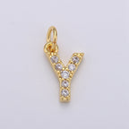 14k Gold Filled Tiny CZ Initial, Letter Alphabet Micro Pave charms Dainty Gold Cubic Pendant Charm for Necklace Bracelet Earring Add on A-099 to A-111