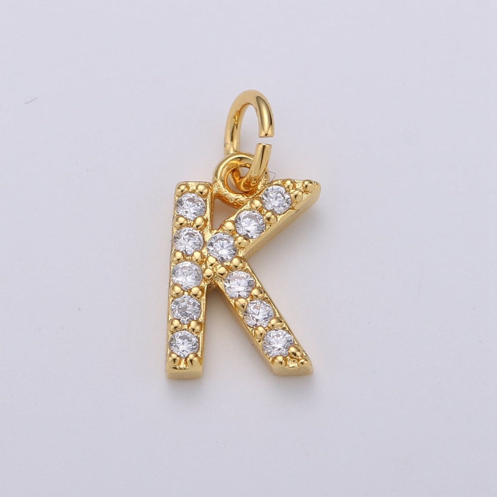 14k Gold Filled Tiny CZ Initial, Letter Alphabet Micro Pave charms Dainty Gold Cubic Pendant Charm for Necklace Bracelet Earring Add on A-099 to A-111