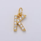 14k Gold Filled Tiny CZ Initial, Letter Alphabet Micro Pave charms Dainty Gold Cubic Pendant Charm for Necklace Bracelet Earring Add on A-099 to A-111
