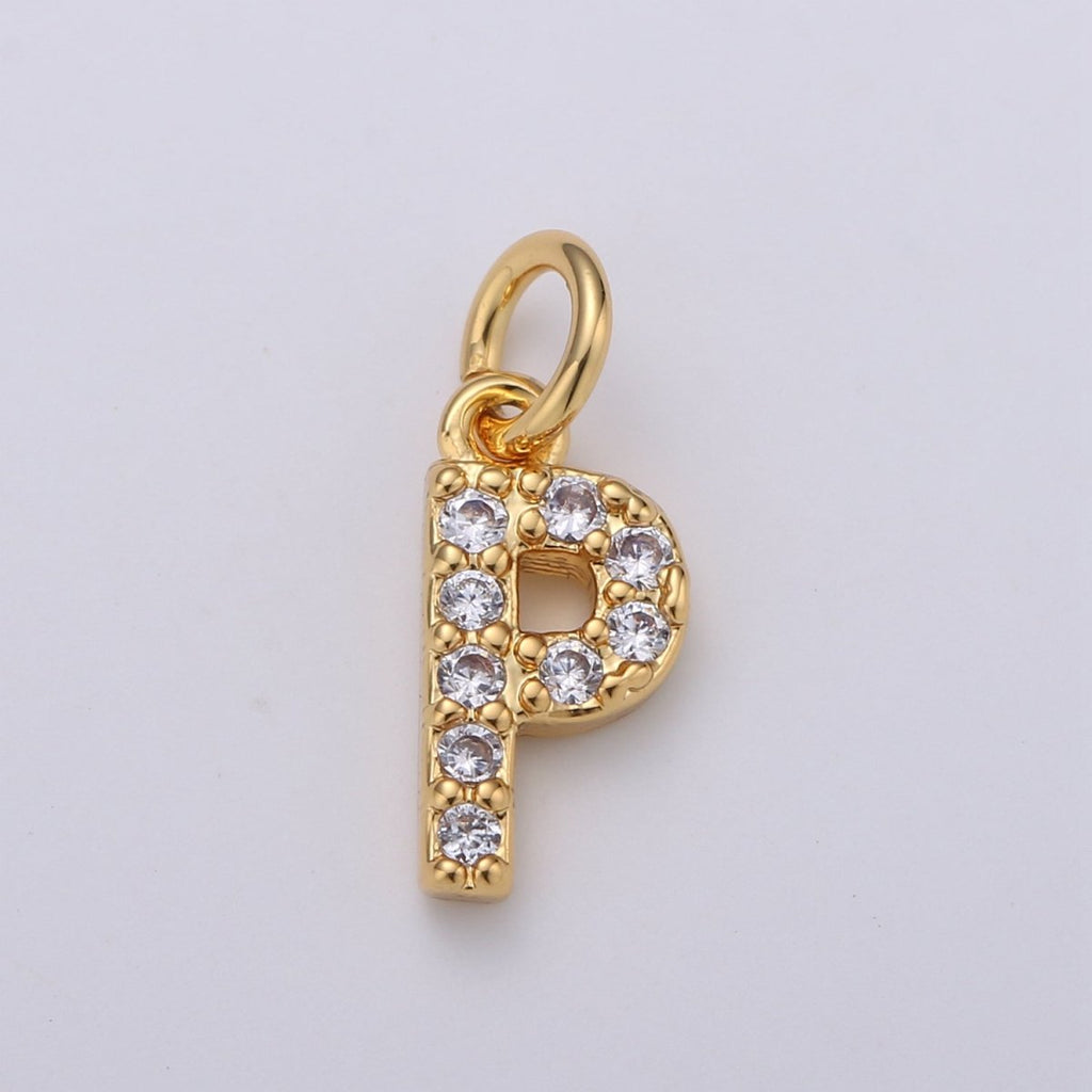14k Gold Filled Tiny CZ Initial, Letter Alphabet Micro Pave charms Dainty Gold Cubic Pendant Charm for Necklace Bracelet Earring Add on A-099 to A-111