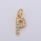 14k Gold Filled Tiny CZ Initial, Letter Alphabet Micro Pave charms Dainty Gold Cubic Pendant Charm for Necklace Bracelet Earring Add on A-099 to A-111