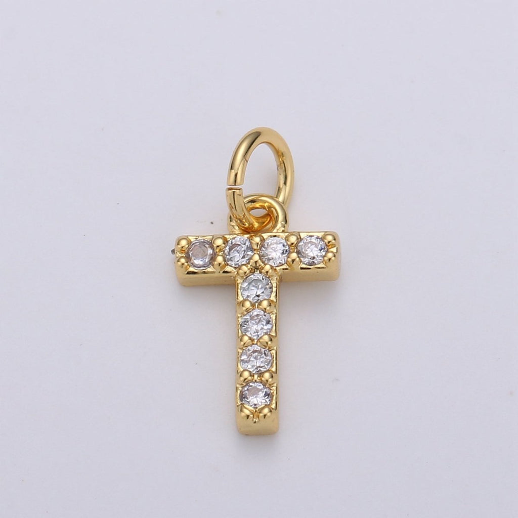 14k Gold Filled Tiny CZ Initial, Letter Alphabet Micro Pave charms Dainty Gold Cubic Pendant Charm for Necklace Bracelet Earring Add on A-099 to A-111