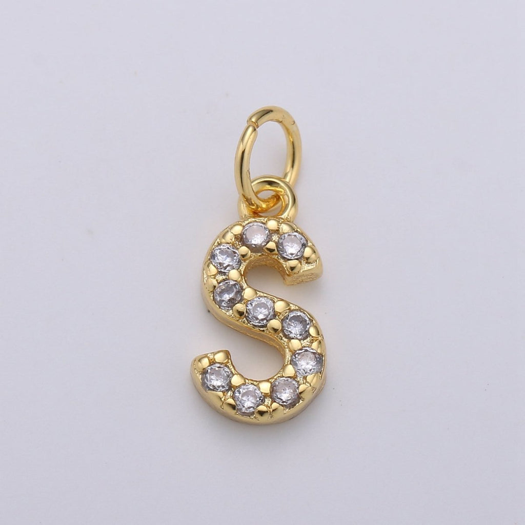 14k Gold Filled Tiny CZ Initial, Letter Alphabet Micro Pave charms Dainty Gold Cubic Pendant Charm for Necklace Bracelet Earring Add on A-099 to A-111