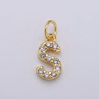 14k Gold Filled Tiny CZ Initial, Letter Alphabet Micro Pave charms Dainty Gold Cubic Pendant Charm for Necklace Bracelet Earring Add on A-099 to A-111