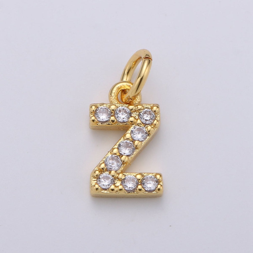 14k Gold Filled Tiny CZ Initial, Letter Alphabet Micro Pave charms Dainty Gold Cubic Pendant Charm for Necklace Bracelet Earring Add on A-099 to A-111