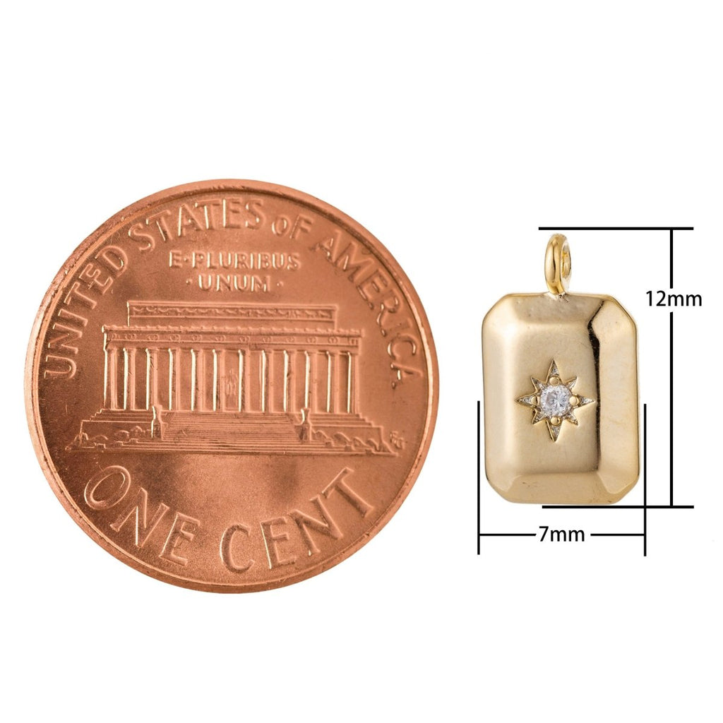 18k Gold Filled North Star Charm Cubic Zirconia Rectangle Pendant in Gold micro Pave CZ North Star Pendant Jewelry Making C-285 D-274 D-275