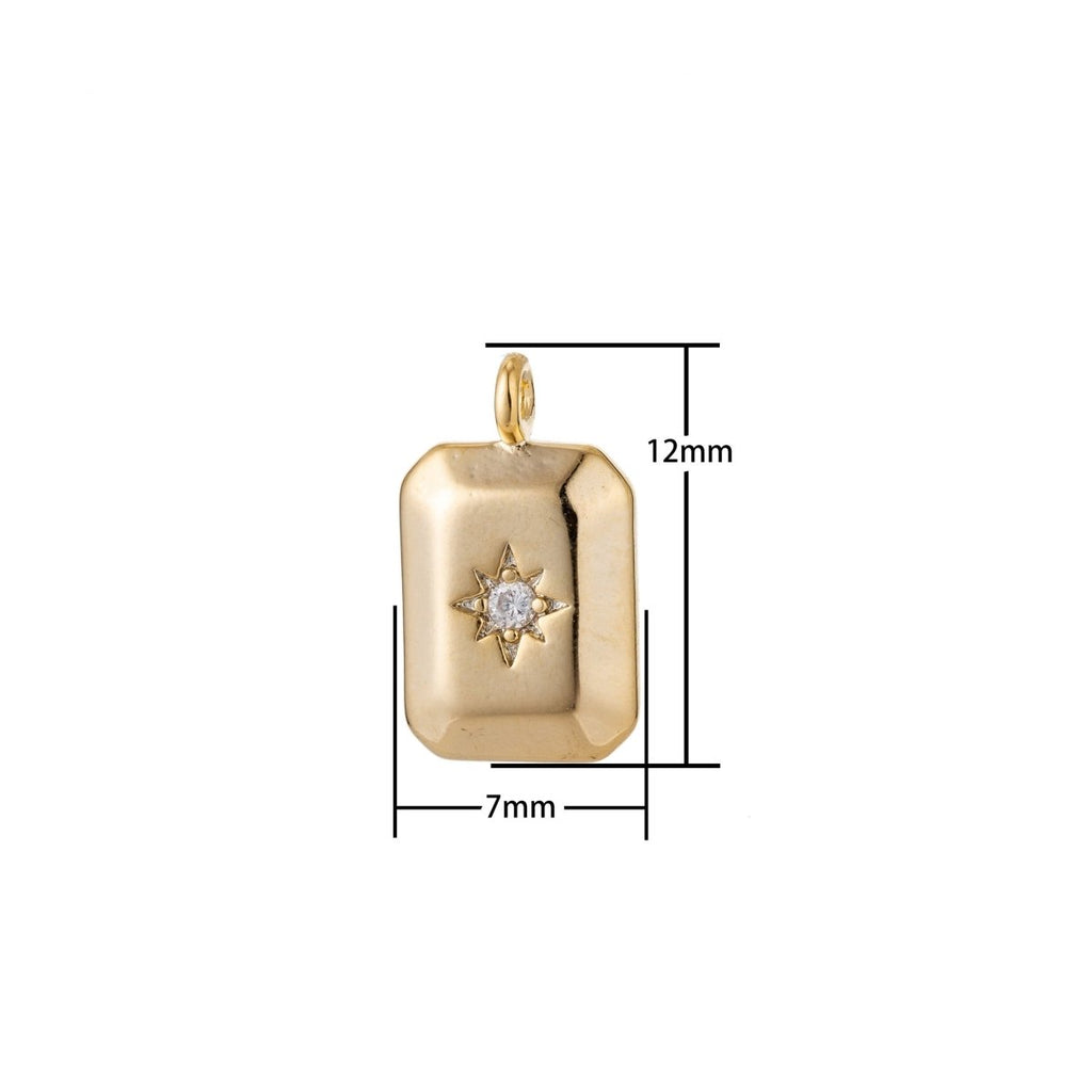 18k Gold Filled North Star Charm Cubic Zirconia Rectangle Pendant in Gold micro Pave CZ North Star Pendant Jewelry Making C-285 D-274 D-275