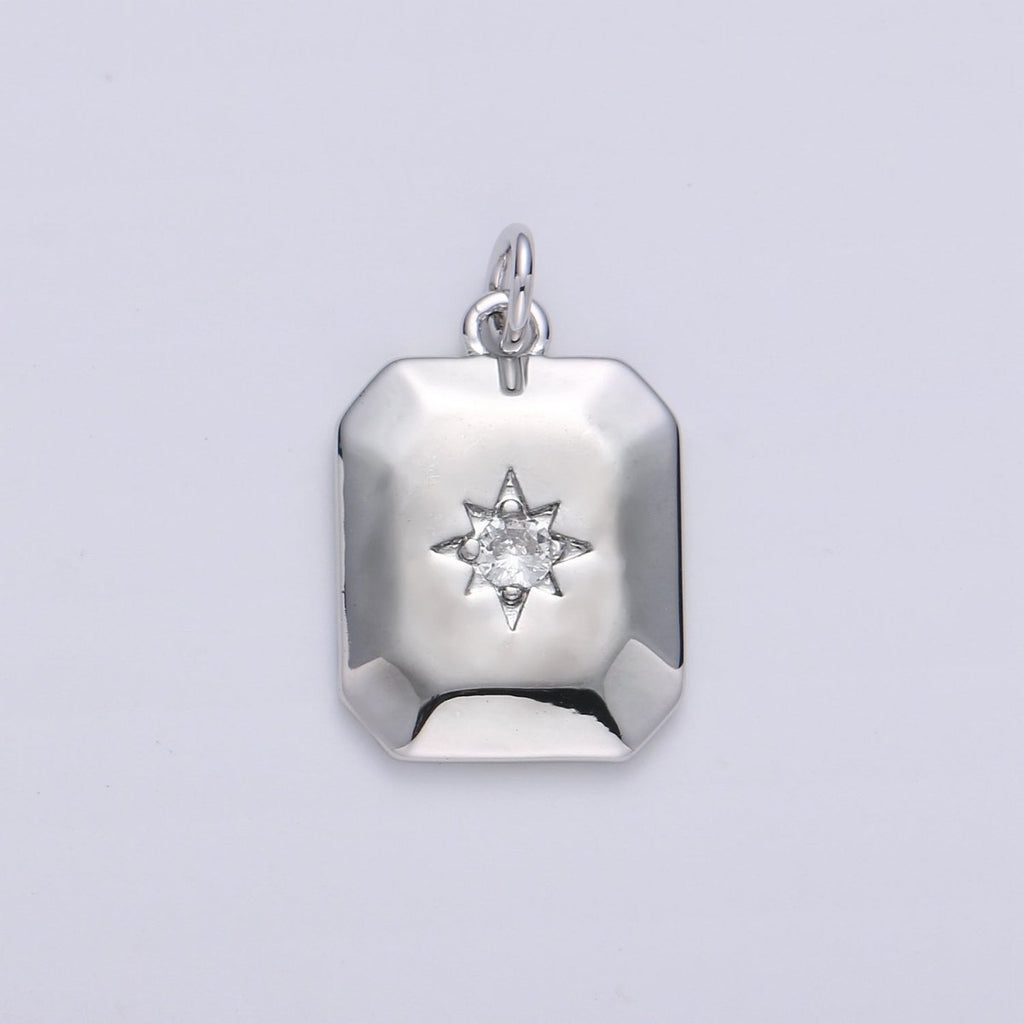 18k Gold Filled North Star Charm Cubic Zirconia Rectangle Pendant in Gold micro Pave CZ North Star Pendant Jewelry Making C-285 D-274 D-275