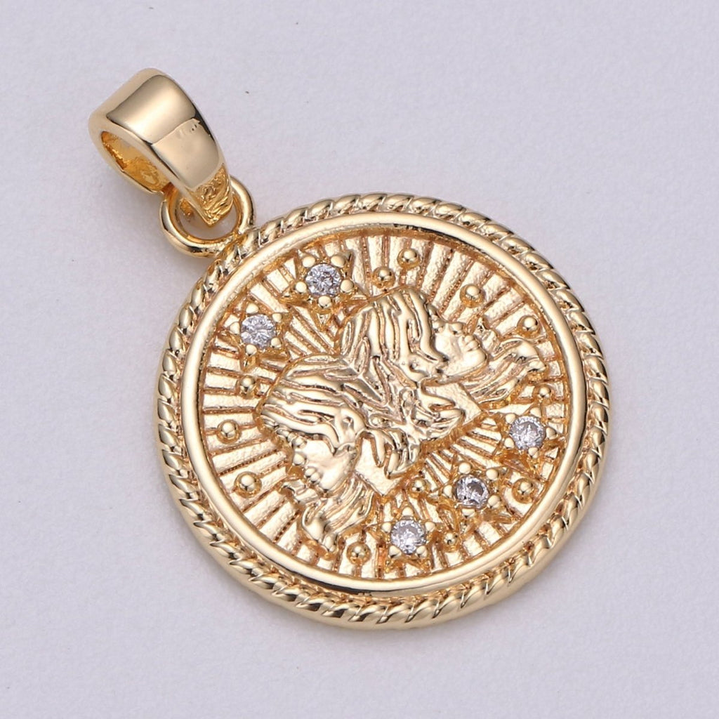 18K Gold Filled Zodiac Horoscope Sign Constellation Medallion Pendant Charm Textured Coin Decorative Edge for Necklace Jewelry Making | A-A1761-A-A1766