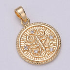 18K Gold Filled Zodiac Horoscope Sign Constellation Medallion Pendant Charm Textured Coin Decorative Edge for Necklace Jewelry Making | A-A1761-A-A1766