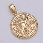 18K Gold Filled Zodiac Horoscope Sign Constellation Medallion Pendant Charm Textured Coin Decorative Edge for Necklace Jewelry Making | A-A1761-A-A1766