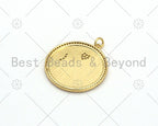 CZ Micro Pave Word Heart Moon on Round Coin Pendant/Charm, 18K Gold Filled Medallion Charm,Necklace Bracelet Pendant Charm,29x31mm,Sku#L608