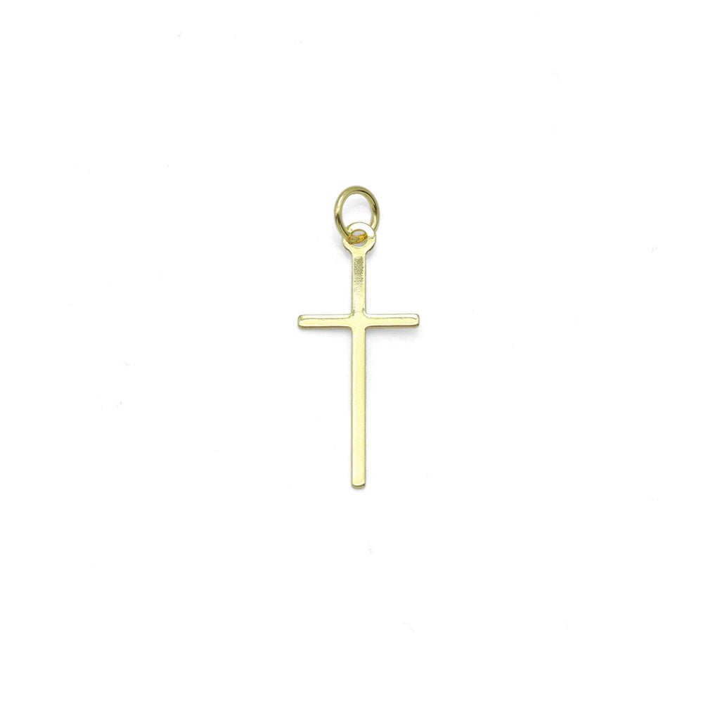 Thin Long Gold Cross Charm Pendant, Sku#Y1020