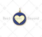 Gold Heart On Colorful Enamel Round Coin Shape Pendant, 18K Gold Filled Heart Charm,Enamel Pendant,Enamel Jewelry,17x19mm,Sku#F1411C