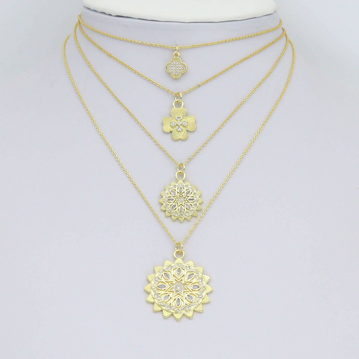 Gold Clear CZ Clover  Flower Charm Pendant,Sku#LK1259