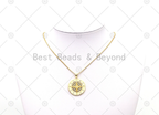 CZ Micro Pave Compass On Round Coin Shape Pendant, 18K gold Filled Medallion Charm, Necklace Bracelet Charm, Sku#LK531