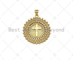 CZ Micro Pave Cross On Disc Shape Pendant/Charm,Cubic Zirconia Charm, Necklace Bracelet Charm Pendant,26x29mm, Sku#LD27