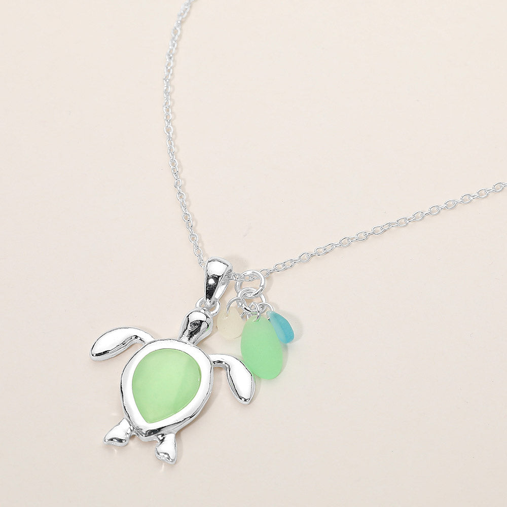 Sea Glass Sea Turtle Charm Pendant Necklace