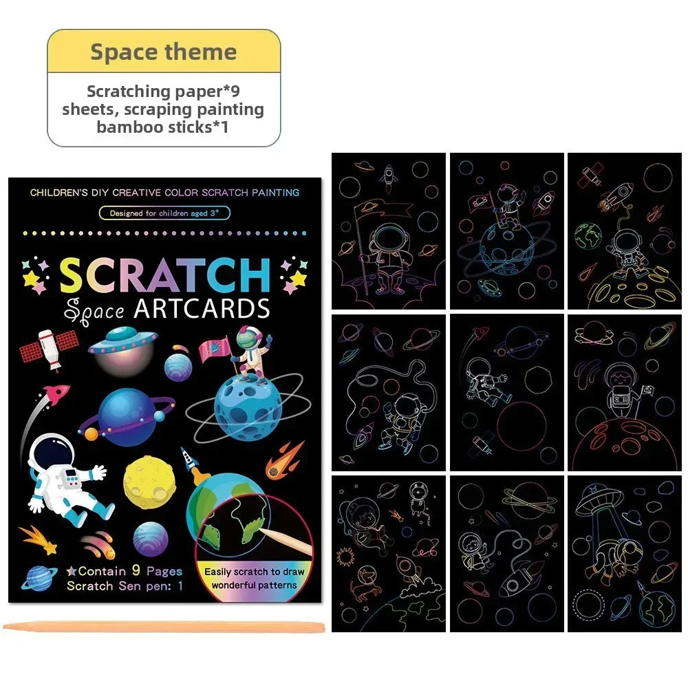 Rainbow Scratch Art Paper Kit for Kids | 9-Piece Magic Drawing Set
