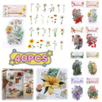 40 Pcs Vintage Plant Flower Stickers | Retro Green Leaf Decal Set for DIY Scrapbooking