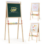 Adjustable Double-sided Easel with 4 Paint Cups-Natutral