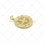 CZ Micro Pave Compass On Round Coin Shape Pendant, 18K gold Filled Medallion Charm, Necklace Bracelet Charm, Sku#LK531