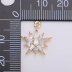 Dainty Baguette Star flower Pendant Charm Pave Snowflake Charm in 14k Gold Filled Charm for Necklace Bracelet Earring Jewelry Making Supply C-522