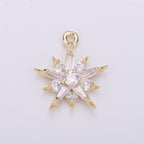 Dainty Baguette Star flower Pendant Charm Pave Snowflake Charm in 14k Gold Filled Charm for Necklace Bracelet Earring Jewelry Making Supply C-522