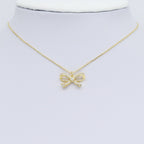 Clear CZ Gold Silver Bow Charm Pendant, Sku#A314