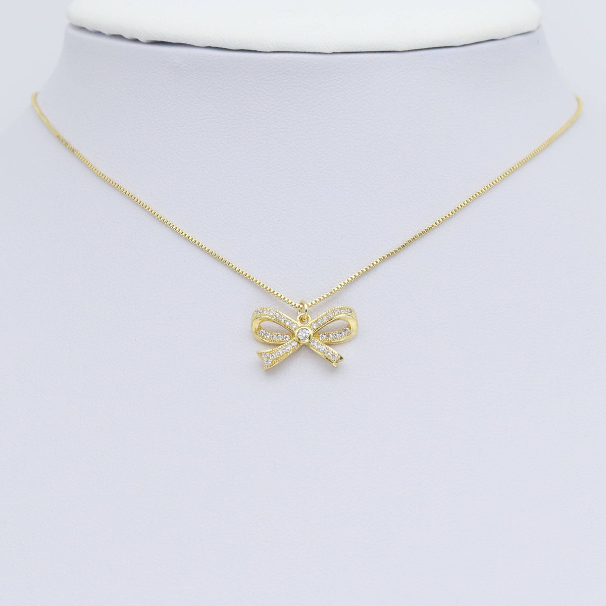 Clear CZ Gold Silver Bow Charm Pendant, Sku#A314
